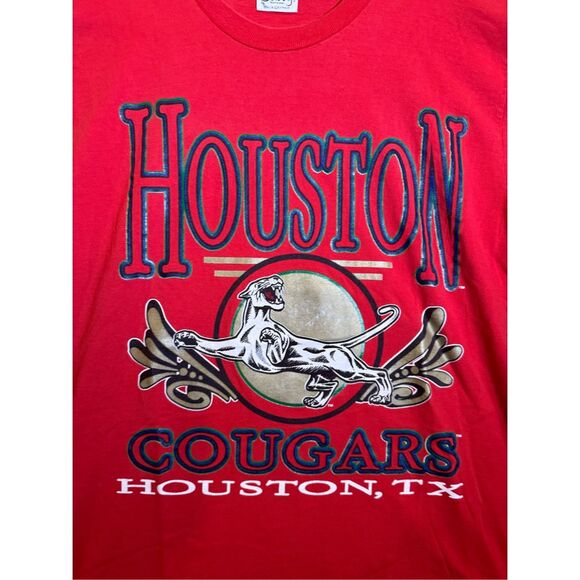 Sz L vintage 1990s single stitch University of Houston Texas cougars Savvy shirt - Picture 2 of 9